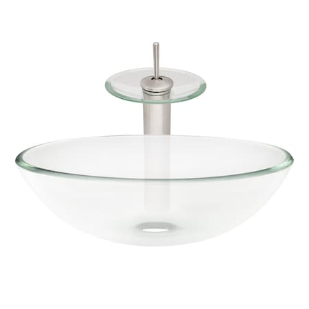 Novatto BONIFICARE Glass Vessel Bathroom Sink Set, Brushed Nickel/ Clear Glass NSFC-8048001BNC